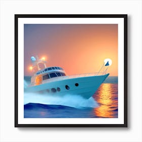 Sunset On A Yacht Art Print