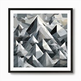 Mesmerizing Mountains Monochrome Cubism Style Art Print