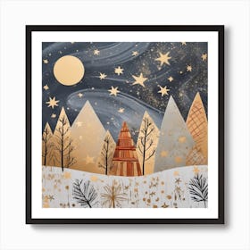 Christmas Trees In The Snow Art Print