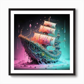 The ship is in neon colors Art Print