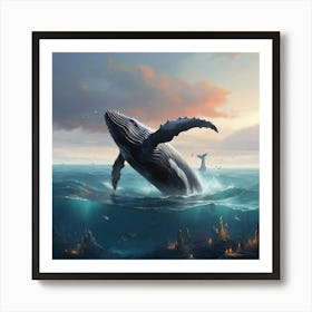 Whales In The Sea Art Print