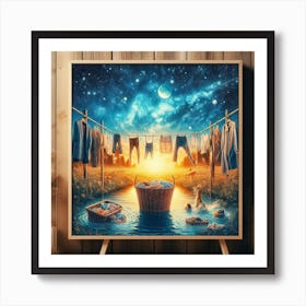 Laundry basket Line At Night Art Print