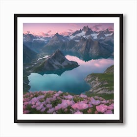 Pink Flowers In The Mountains Art Print