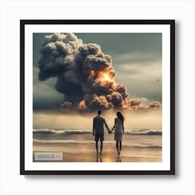 Couple Walking On The Beach 1 Art Print