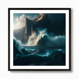 Boat In The Furious Ocean (12) Art Print