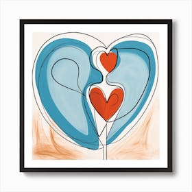 Abstract Cream Red Blue Heart 1 Art Print