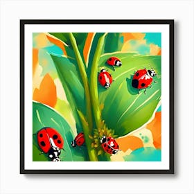 Ladybugs On A Plant Art Print