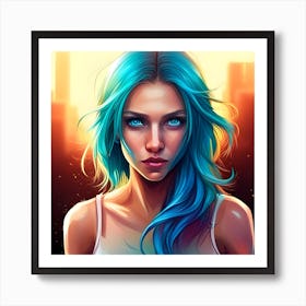 Blue Haired Girl Art Print