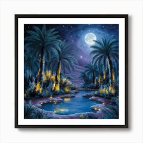 A night in the desert in the middle of a moonlit oasis 8 Art Print