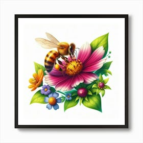 Bee And Flowers Art Print