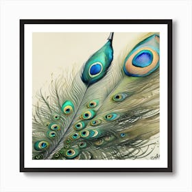 Peacock Feathers water color  Art Print