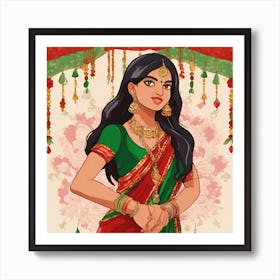 Indian Woman In Sari 3 Art Print