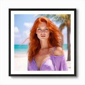 Beautiful Woman On The Beach 1 Art Print