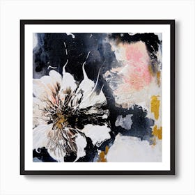 Big Flower Black And White Painting Square Art Print