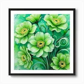 Green Flowers Art Print