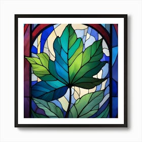 Green Leaf On A Stained Glass Window Art Print