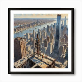 The Sky's Canvas: A Worker Painting the Urban Landscape New York Art Print