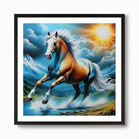 Horse Running In The Water Art Print