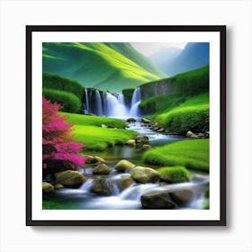 Waterfall In The Mountains 31 Art Print