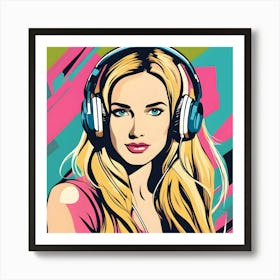 Pop Girl With Headphones 2 Art Print