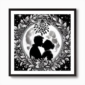 Couple Kissing At The Moon 1 Art Print