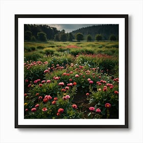Pink Flowers In A Field 1 Art Print