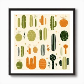 Rizwanakhan Simple Abstract Cactus Non Uniform Shapes Petrol 24 Art Print