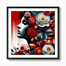 Portrait Of A Woman With Flowers 4 Art Print