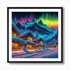 Mountain village snow wooden 6 9 Art Print