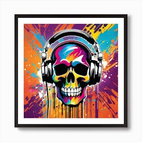 Skull With Headphones 69 Art Print