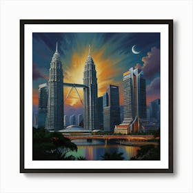 Petronas Towers At Sunset Art Print