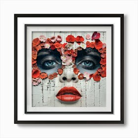 Woman With Flowers On Her Face Art Print