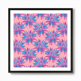 DAHLIA BURSTS Multi Abstract Blooming Floral Summer Bright Flowers in Fuchsia Pink Blue Purple on Blush Art Print