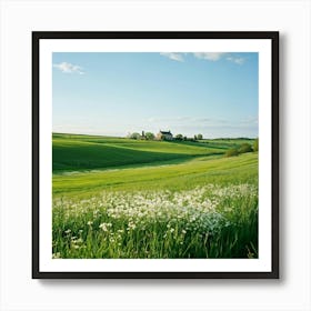 A Serene Countryside Scene In Spring A Sprawling Meadow Flushed With The Fresh Emerald Tinge Of Gra (3) Art Print