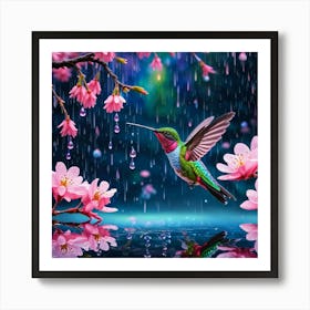 Hummingbird In The Rain Poster