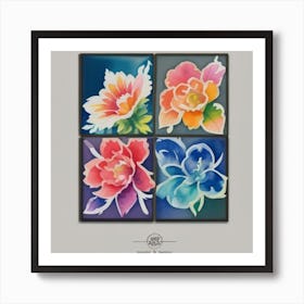 Four Watercolor Flowers Art Print