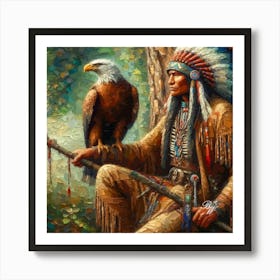 Oil Texture Native American Indian And Eagle Copy Art Print