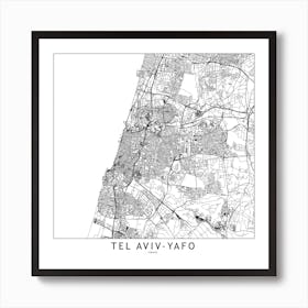 Tel Aviv Yafo White Map Square Art Print