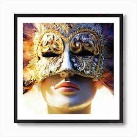 Venetian Mask - photo photography square face vanice italy travel carnival color Art Print