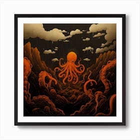 Octopus On Ink Sea Art Print