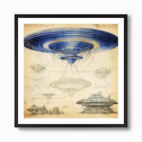 Ncmoore Ufo Blueprintpencil Sketch Colorfull Background 6013a49d Ae69 49d7 9539 C7350015b5c7 Art Print