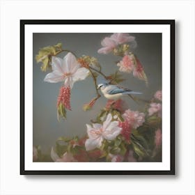 Bird Perched On A Cherry Blossom Art Print