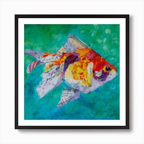 Colorful Collage Artwork Fan Tail Goldfish Square Art Print