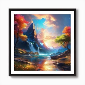 Waterfall In The Mountains 32 Art Print