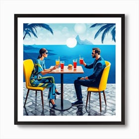 Man And Woman At A Restaurant Art Print