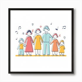 Family With Music Notes Art Print