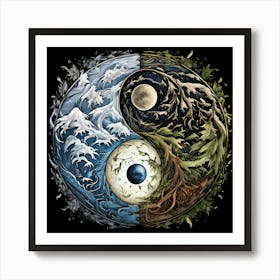 Yin Yang, Yin And Yang Symbol With Natural Elements Representing Balance And Harmony 5 Art Print