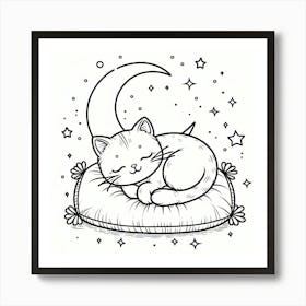 Line Art cat sleeping 1 Art Print