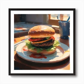 Hamburger On A Plate 74 Art Print