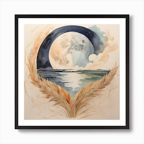 Moon And Wheat Art Print